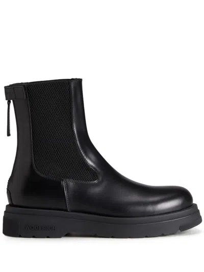 Woolrich Logo-embossed Leather Chelsea Boots In Black