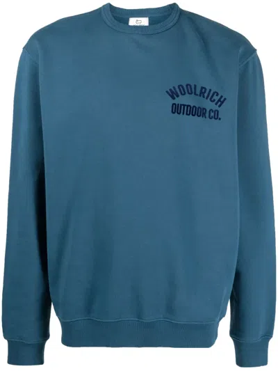Woolrich Logo-embossed Organic-cotton Sweatshirt In Blue