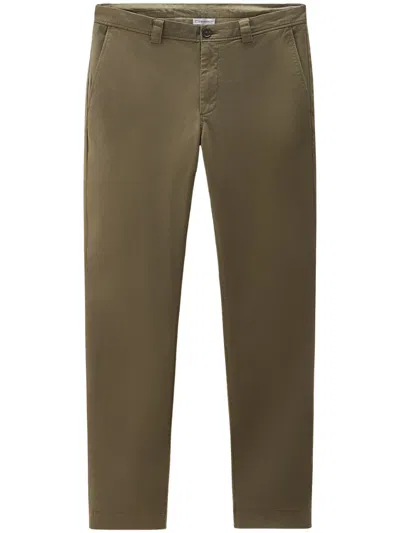 Woolrich Logo-embroidered Chinos In Green