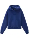 Woolrich Logo-embroidered Cotton Hoodie In 蓝色