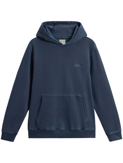 Woolrich Logo-embroidered Cotton Hoodie In Blue