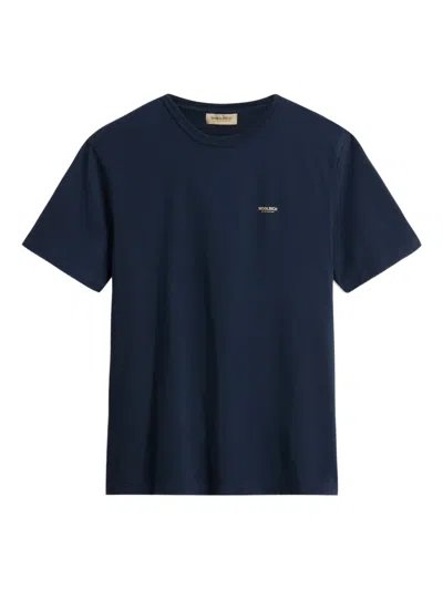 Woolrich Logo-embroidered Cotton T-shirt In Blue