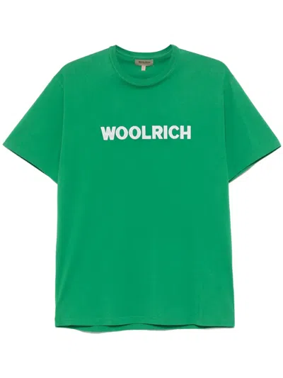 Woolrich Logo-embroidered Cotton T-shirt In Green