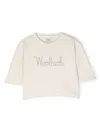 Woolrich Logo-embroidered Cropped T-shirt In Neutrals