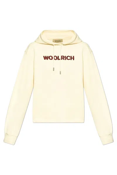 Woolrich Logo Embroidered Drawstring Hoodie In White