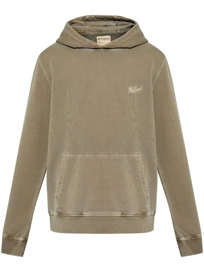 Woolrich Logo-embroidered Hoodie In Green