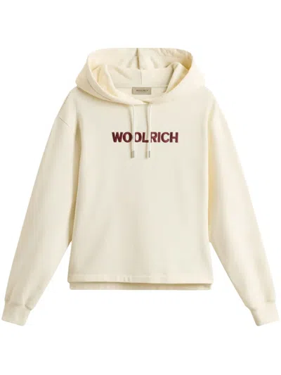 Woolrich Logo-embroidered Hoodie In White