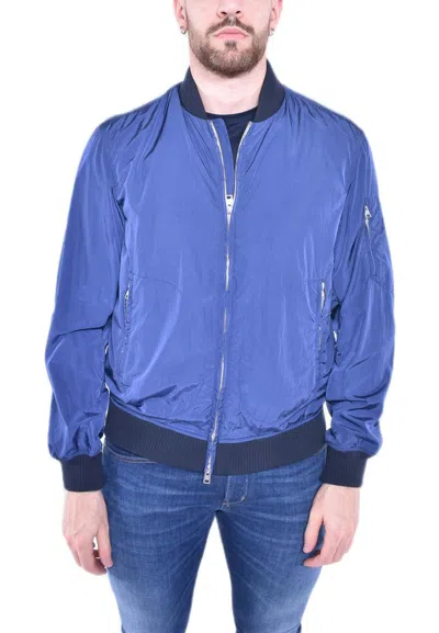 Woolrich Logo Embroidered Zip In Blue