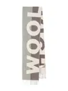 Woolrich Color Block Scarf With Fringes And Lettering In Gray