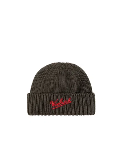 Woolrich Logo-intarsia Beanie In Black