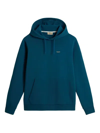 Woolrich Logo Interlock Hoodie In Blue