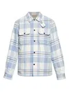Woolrich Plaid Logo Jacket With Structured Collar In Blue