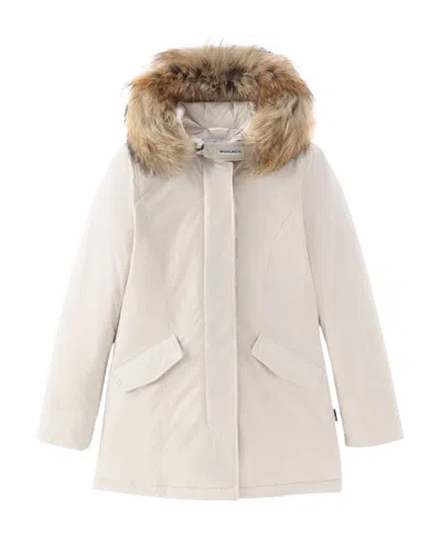 Woolrich Cotton Blend Parka Coat In White