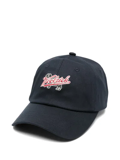 Woolrich Logo Patch Baseball Cap For Men 100% Cotton Adjustable Back In Blu