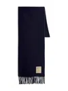 Woolrich Logo-patch Fringed Scarf In Blue