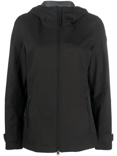 Woolrich Logo-patch Hooded Zip-up Jacket In Schwarz