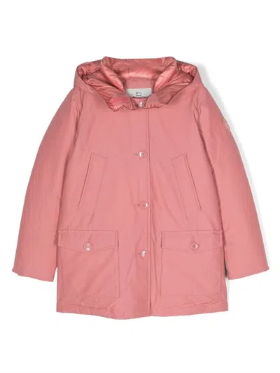 Woolrich Kids' Logo-patch Single-breasted Coat In Pink