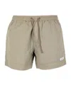 Woolrich Logo Patch Solid Swim Shorts In Brown