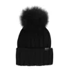 Woolrich Beanie Cashmere Pom Pom Wool Cap In Black