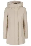 Woolrich Logo-patch Zip-up Padded Coat In Yellow Cream