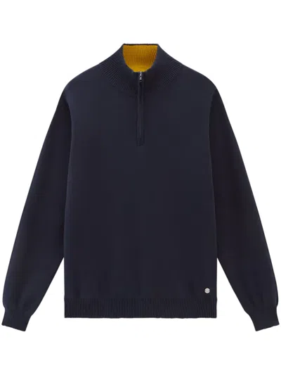 Woolrich Logo-plaque Half-zip Jumper In Blue
