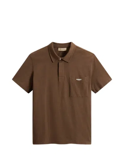 Woolrich Logo Pocket Polo Shirt In Brown