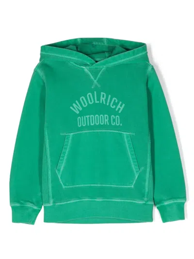 Woolrich Kids' Logo-print Cotton Hoodie In Green