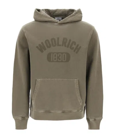 Woolrich Logo-print Cotton Hoodie In Gray