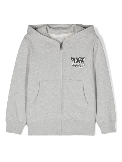 Woolrich Kids' Logo-print Cotton Hoodie In Grey
