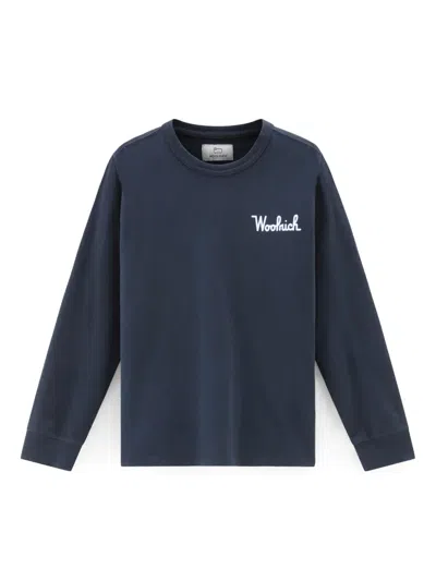 Woolrich Kids' Logo-print Cotton T-shirt In Blue