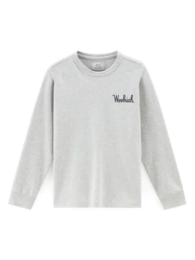Woolrich Kids' Logo-print Cotton T-shirt In Grey