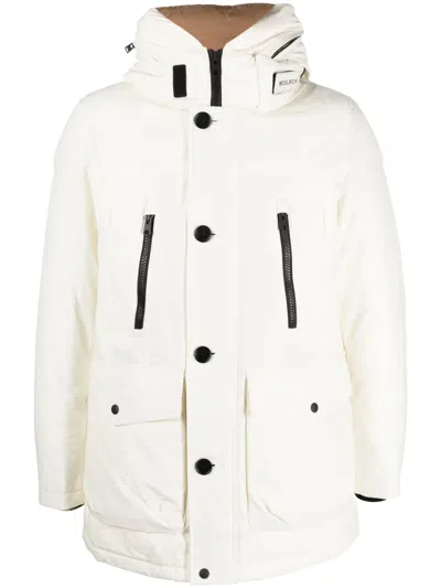 WOOLRICH LOGO-PRINT HOODED COAT