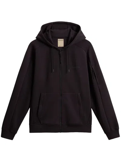 Woolrich Logo-print Zip-up Hoodie In Black