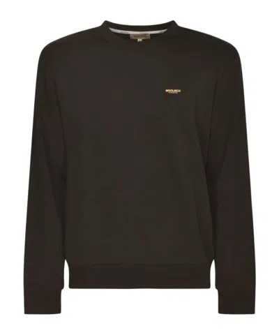 Woolrich Logo Printed Crewneck Sweatshirt In Black