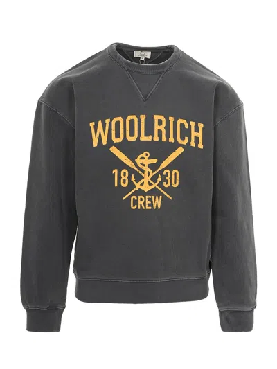 Woolrich Logo Printed Crewneck Sweatshirt In Navy