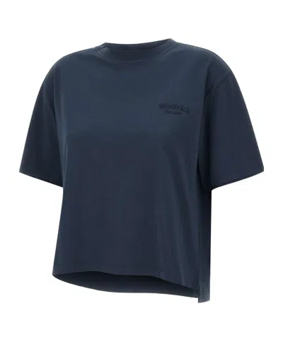 Woolrich Crew Neck Monochrome Cotton T-shirt In Blue
