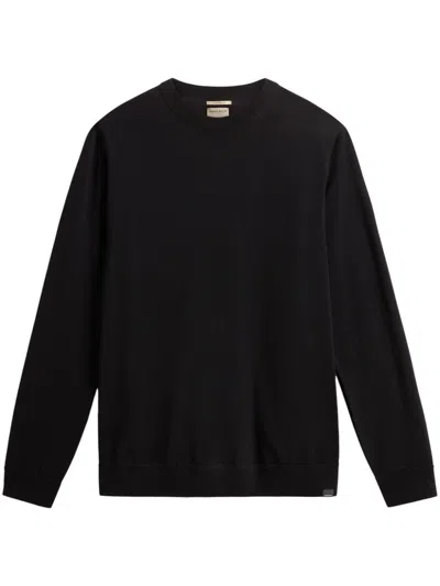 Woolrich Logo-tag Knitted Jumper In Black