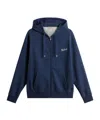 Woolrich Cotton Zip-up Hoodie With Adjustable Drawstring And Front Pockets In Blue