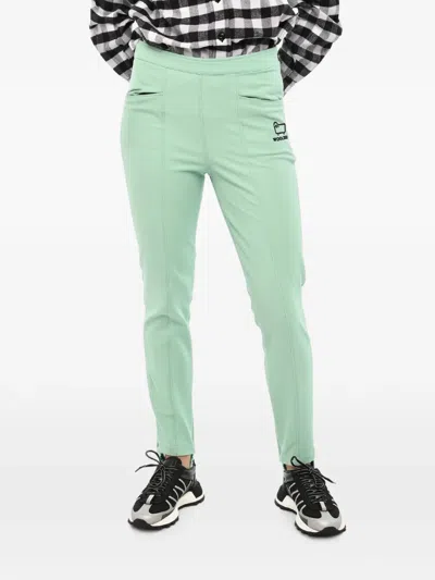 Woolrich Logo-embroidered Stirrup Trousers In Green
