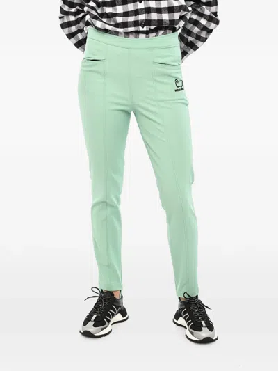 Woolrich Logo-embroidered Trousers In Green