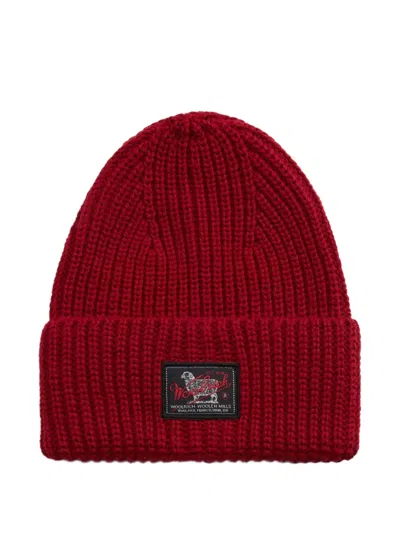 Woolrich Logo-patch Ribbed-knit Beanie Hat In Red