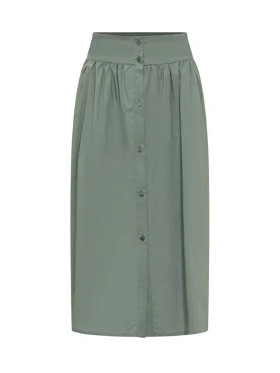 Woolrich Long Cotton Skirt In Green