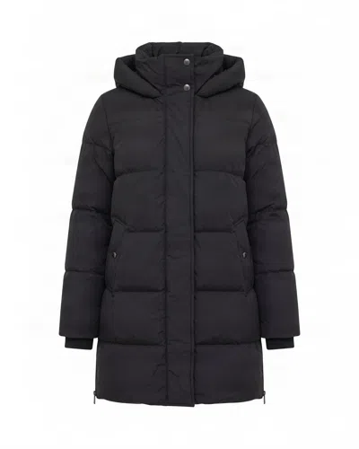 Woolrich Long Hooded Horizontal Quilted Down Jacket In Black
