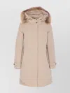 Woolrich Long Hooded Padded Quilted Coat In Neutral