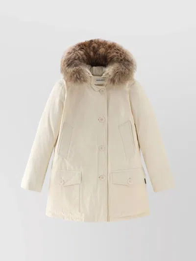 Woolrich Long Hooded Parka Detachable Fur In Neutral