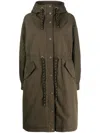 Woolrich Check Lined Long Parka In Green