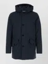 Woolrich Long Nylon Down Jacket Hooded In Blue