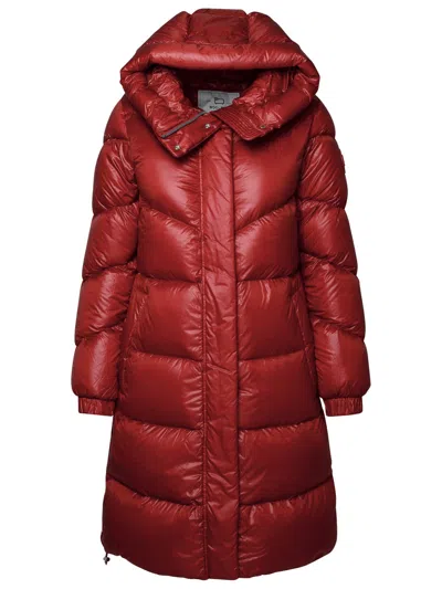 Woolrich Long Nylon Puffer Jacket In Red