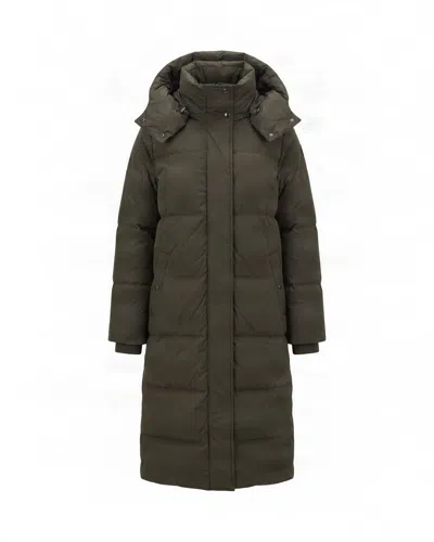 Woolrich Long Quilted Hooded Puffer Coat In Dark Green