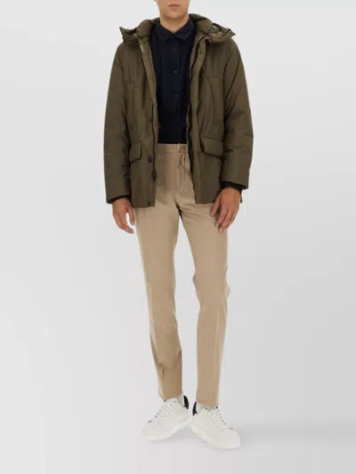 Woolrich Hooded Button-fastening Padded Jacket In Green